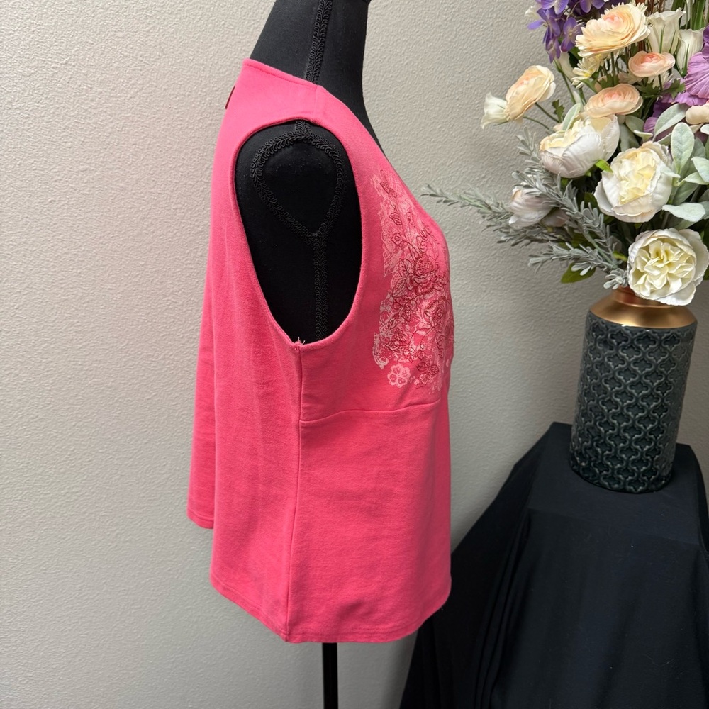 NWT Croft & Barrow Pink Embroidered Floral Sleeveless Wrap Tank Top PXL Stretch - Picture 4 of 9